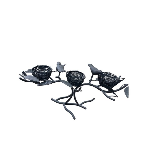 Rod Iron Tealight Candle Holder With Three Nests  Birds Branch Design SKU 9143 - Picture 1 of 7